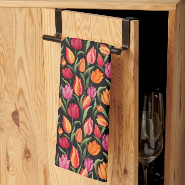 Tulips Serviette de cuisine (Pliage en tiers)
