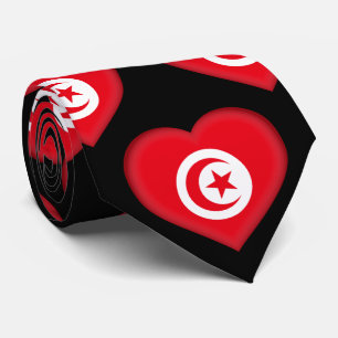 Tunisie Drapeau couleurs Motif de coeur Cravate