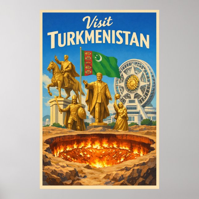 Turkménistan - Affiche de voyage vintage (Devant)