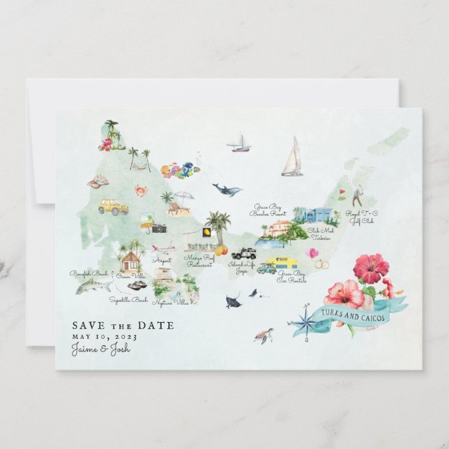 Turks & Caicos | Carte Itinéraire De Mariage De De (Devant)
