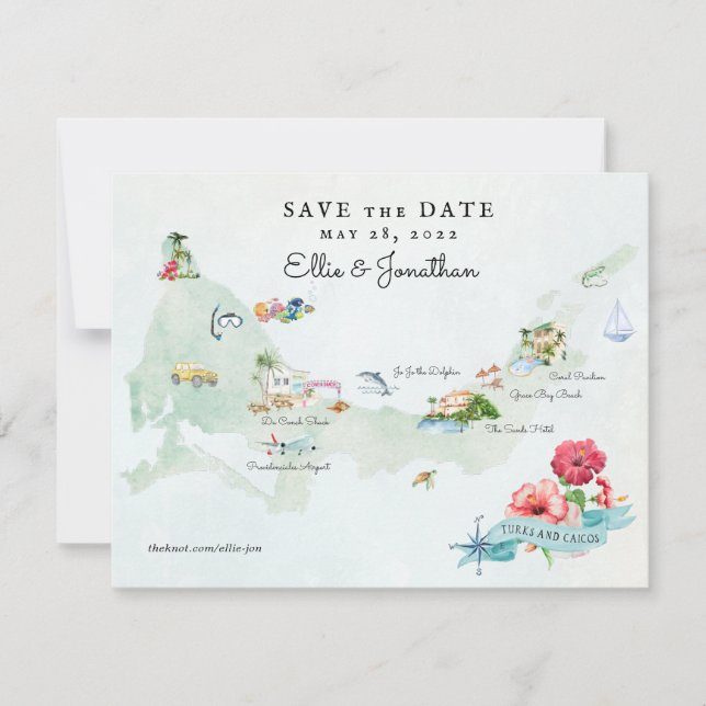 Turks & Caicos | Carte Itinéraire De Mariage De De (Devant)