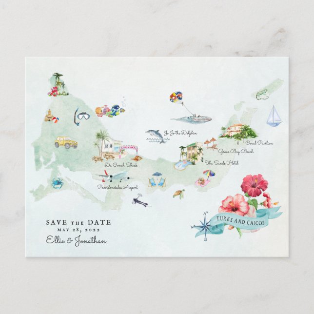 Turks & Caicos | Carte Itinéraire De Mariage De De (Devant)