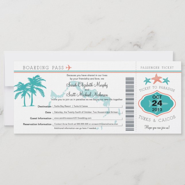 Turks & Caicos Enregistrer la date Carte d'embarqu (Devant)