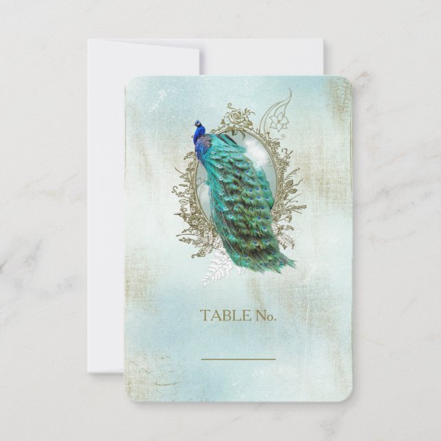 Turqoise Shabby Peacock - Carte Numéro de tableau (Devant)