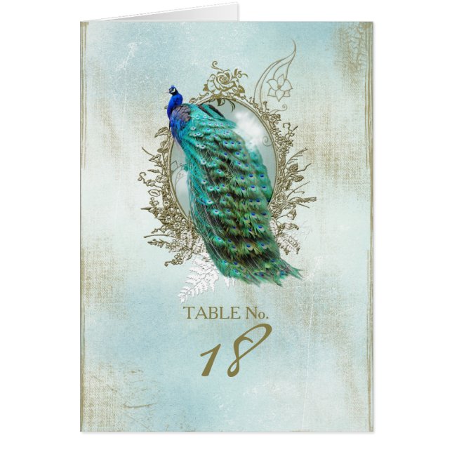 Turqoise Shabby Peacock - Table Number Card (Devant)