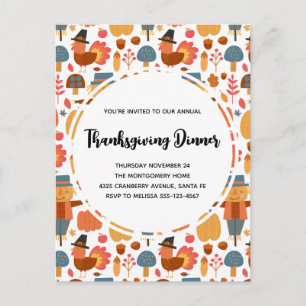 Turquie & Scarecrow Thanksgiving Motif Invitation