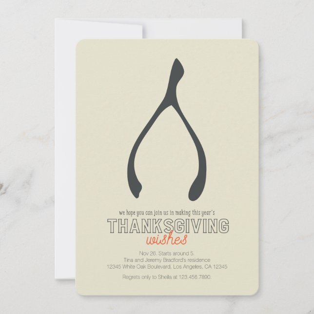 Turquie Wishbone Moderne Thanksgiving Invitation (Devant)