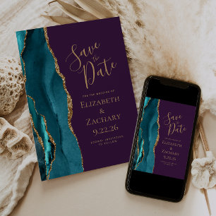 Turquoise Agate doré Pourpre foncé Mariage Carte d