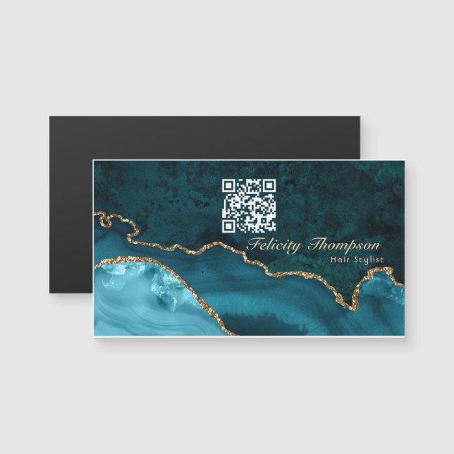 Turquoise - Agate sarcelle et or Code QR (Devant / Derrière)
