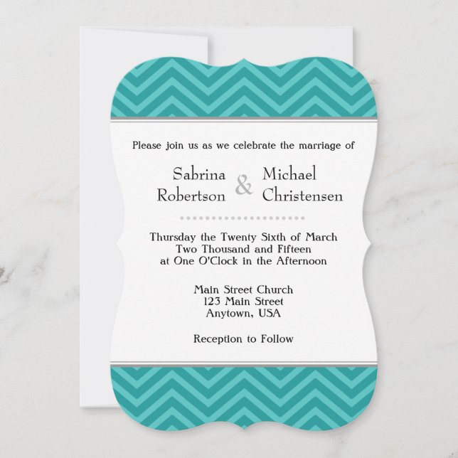 Turquoise Aqua Blue Chevron Invitations de mariage (Devant)