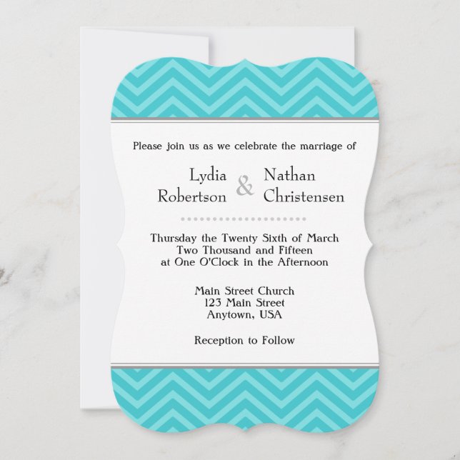 Turquoise Aqua Blue Chevron Wedding Invitations (Devant)