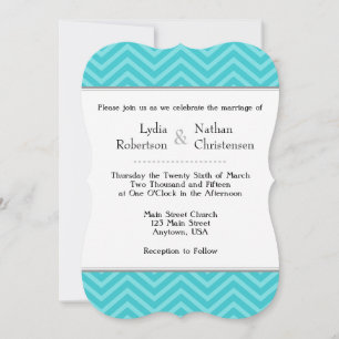 Turquoise Aqua Blue Chevron Wedding Invitations