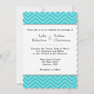 Turquoise Aqua Blue Chevron Wedding Invitations