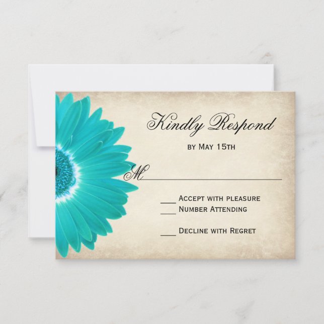 Turquoise Aqua Gerber Daisy Mariage rustique Carte (Devant)