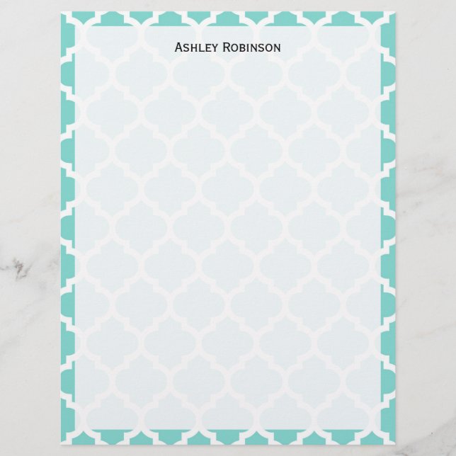 Turquoise Aqua Wht Moroccan Quatrefoil Pattern #5 (Devant)