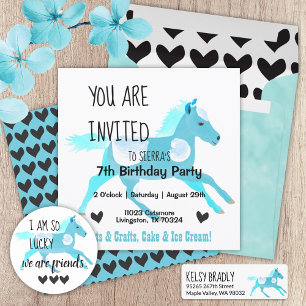 Turquoise, Aquamarine Pony Invitation Anniversaire