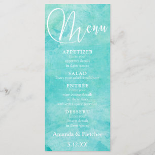 Turquoise Aquarelle Typographie Mariage Menu 2