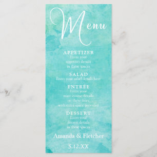 Turquoise Aquarelle Typographie Menu Mariage