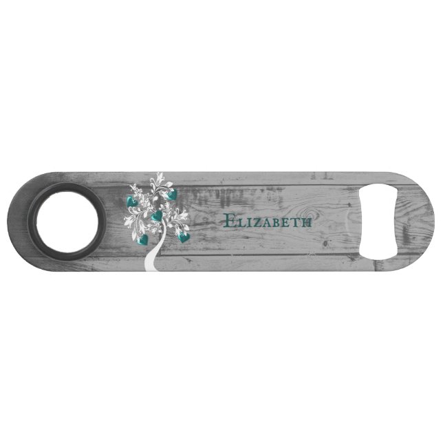 Turquoise Arbre des Coeurs Bouteille personnalisée (Devant (Horizontal))