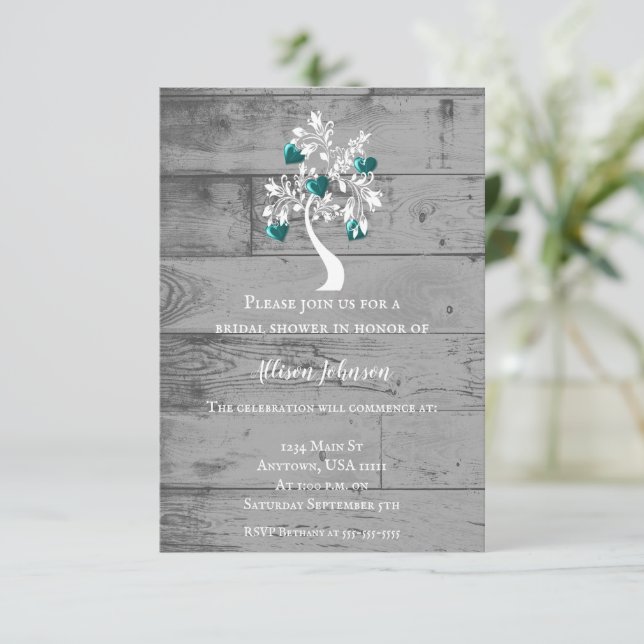 Turquoise Arbre des Coeurs Invitation Fête des mar (Debout devant)
