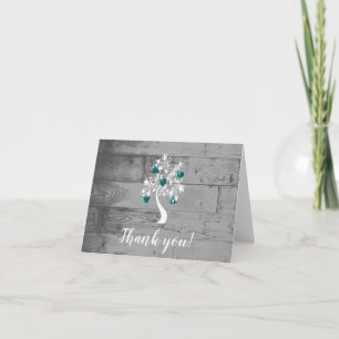 Turquoise Arbre des Coeurs Mariage Merci Cartes