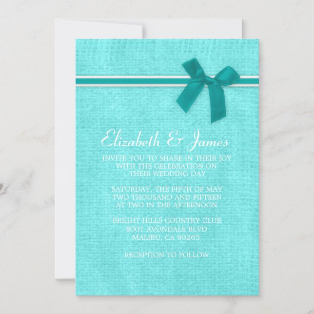 Turquoise & Argent Rustique Burlap Invitations de  (Devant)