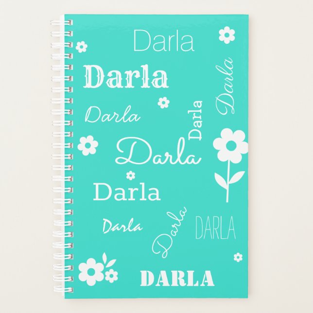 Turquoise avec Fleurs blanches, Planificateur de n (Devant)