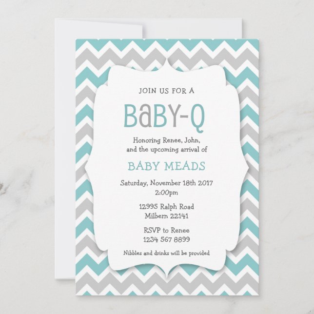 Turquoise bébé Q invitation / baby shower de genre (Devant)