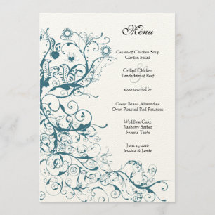 Turquoise Birds and Swirls Menu Mariage