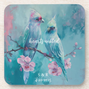 Turquoise Birds Hearts United dessous de verre en