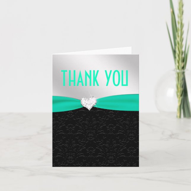 Turquoise Black Floral Damask Diamond Merci (Devant)