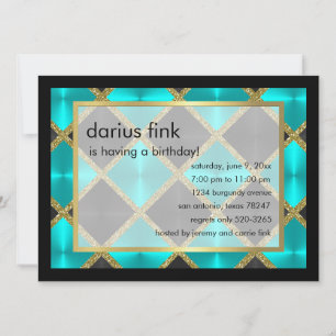 Turquoise Black Gold Invitation de fête d'annivers
