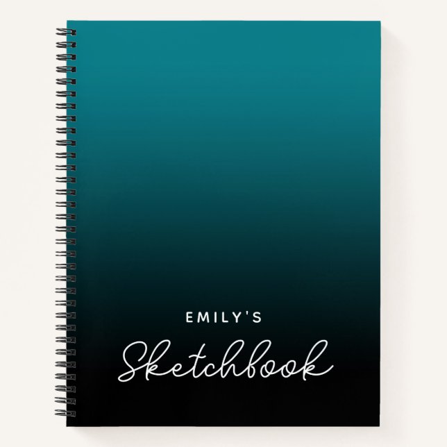 Turquoise Black Ombre Livre de croquis personnalis (Devant)