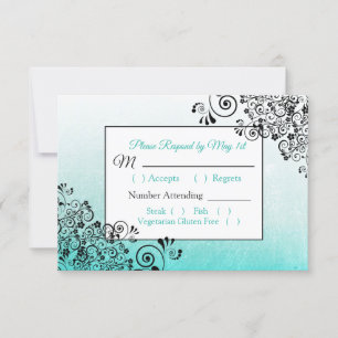 Turquoise Black Scratch Texture Mariage carte RSVP