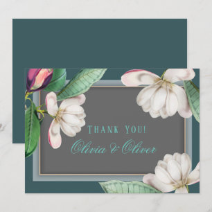 Turquoise blanc Magnolia Flower Carte de remerciem