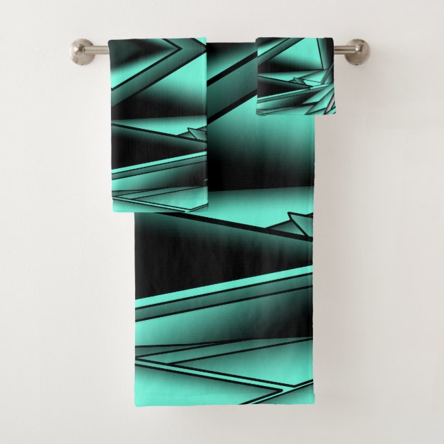 Turquoise Blanc Noir Ombré Art Abstrait Moderne  (En situation)