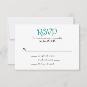 Turquoise Blanc Plain Simple Mariage Cartes RSVP