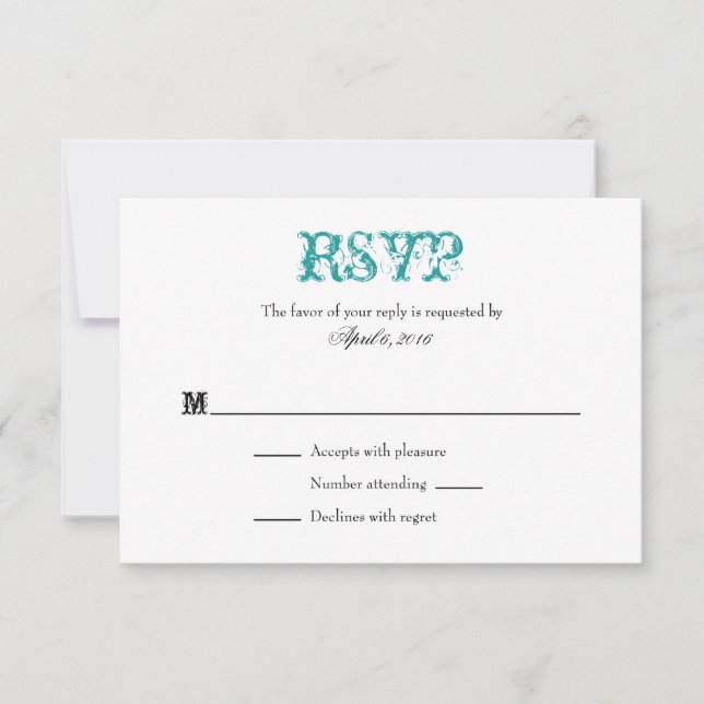 Turquoise Blanc Plain Simple Mariage Cartes RSVP (Devant)