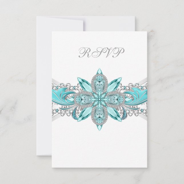 Turquoise Bleu Argent Quinceanera RSVP (Devant)