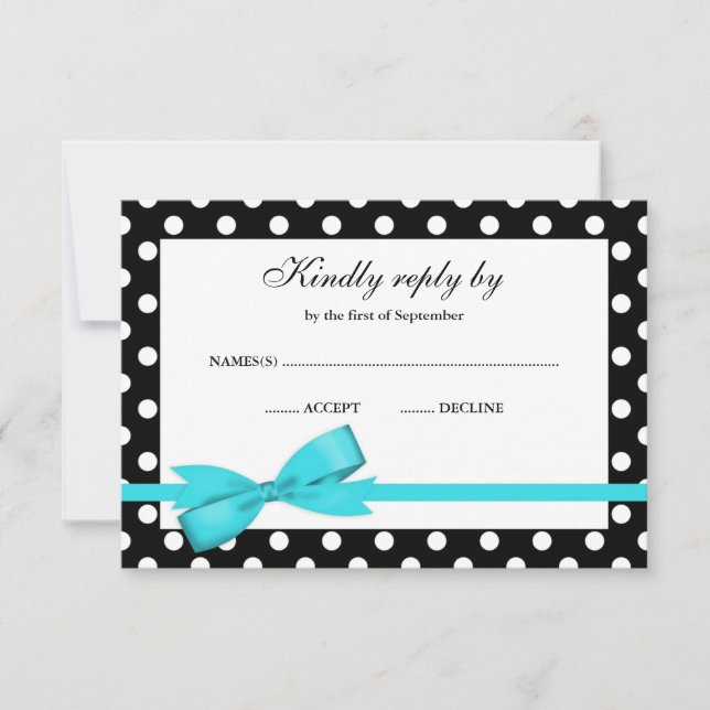 Turquoise bleu et noir Polka Dot Bow RSVP (Devant)
