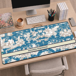 Turquoise Bleu Français Toile de Jouy Monogramme