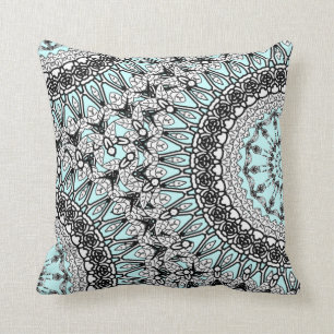 Turquoise bleu noir blanc dentelle Motif Coussin C