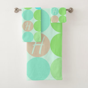Turquoise Bleu Vert & Cercles Orange Monogramme