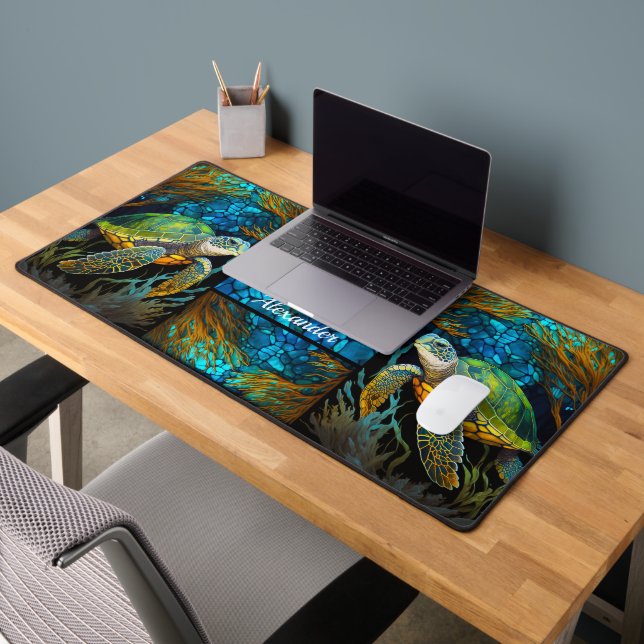 Turquoise Bleu Vert Mer Tortue Bureau Mat (Bureau 2)