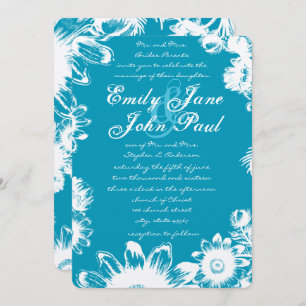 Turquoise Bleu Vintage Invitations de mariage Fleu