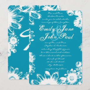 Turquoise Bleu Vintage Invitations de mariage Fleu