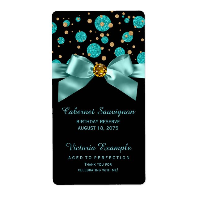 Turquoise Blue et Gold Wine Bottes Étiquettes (Devant)