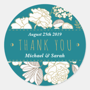 Turquoise Blue Flower Garden Mariage Favor Sticker