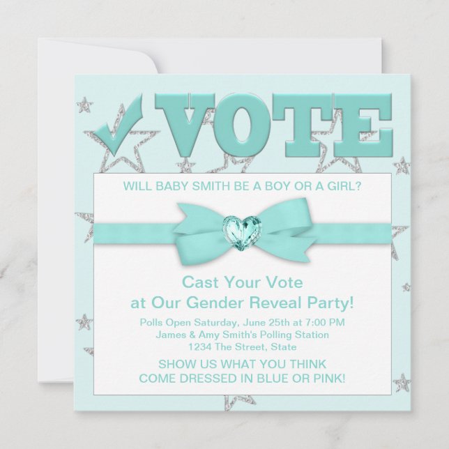 Turquoise Blue Genre Reveale Party Invitations (Devant)