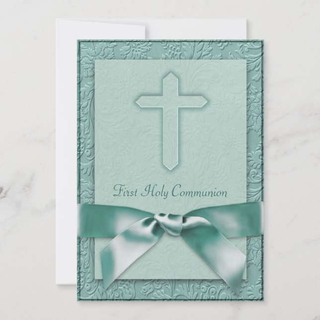 Turquoise Blue Girls First Communion Invitation (Devant)